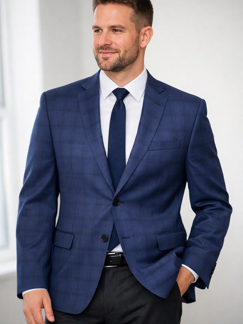 Calvin Klein / Moores Men’s Wool Blazer 54r Blue Plaid Check